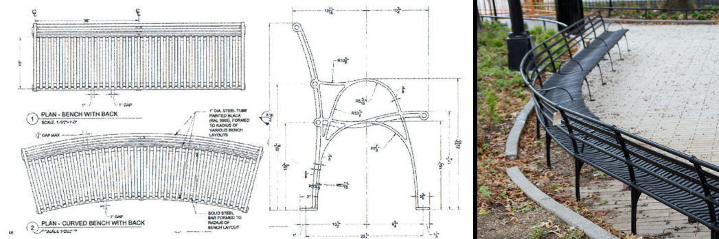 NYC High Line Phase 2 Curved Ipe and Corten Bench: CAD Drawings to Finished Product