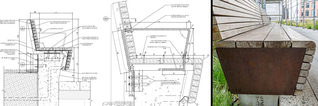 NYC High Line Phase 2 Curved Ipe and Corten Bench: CAD Drawings to Finished Product