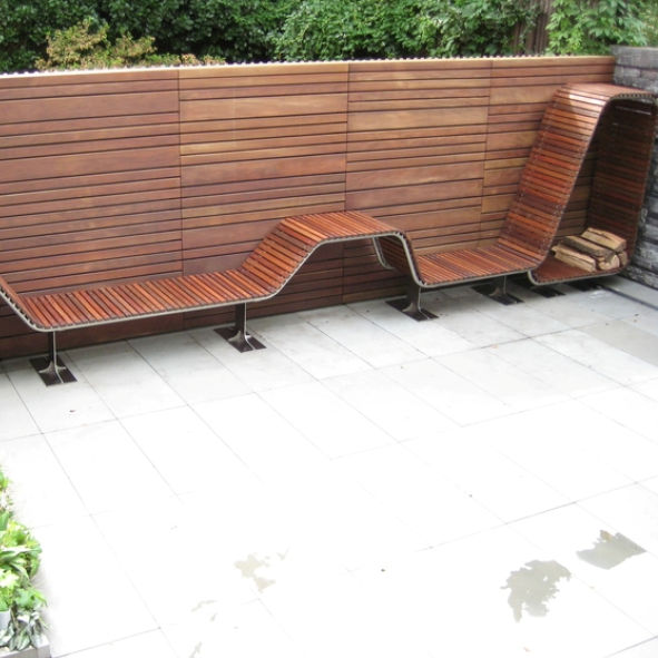 Ipe Garden Lounge Bench with Stainless Steel Supports
